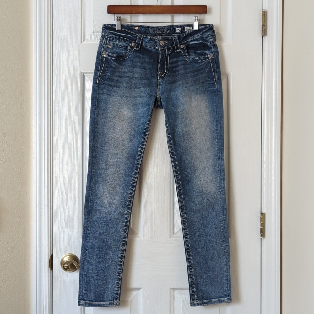 Miss Me Classic Medium Wash Mid Rise Full Length Skinny Jeans 29